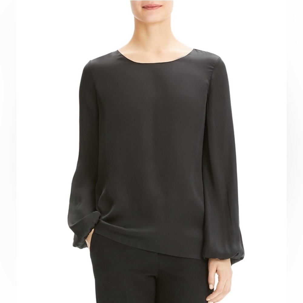 🆕 THEORY 🔗 Blouson-Sleeve Silk Top